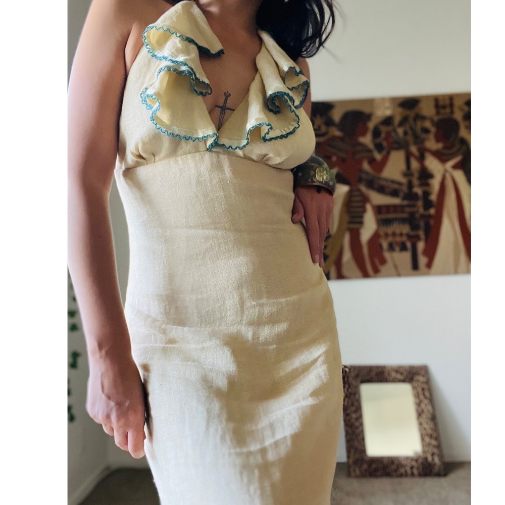 Vintage Nannete Lepore Linen Ruffled Cream Dress Sz 4